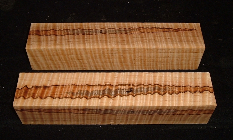 AMTB-7602n, (2) 2x2x10, Curly Tiger Figured Ambrosia Maple, Turning Blocks