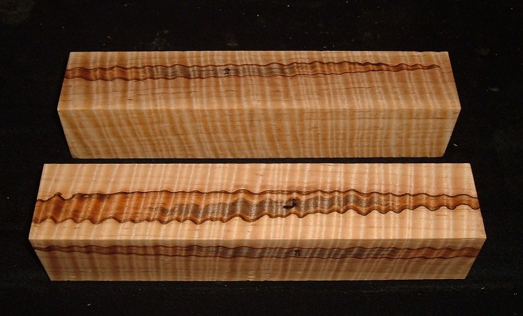 AMTB-7602n, (2) 2x2x10, Curly Tiger Figured Ambrosia Maple, Turning Blocks